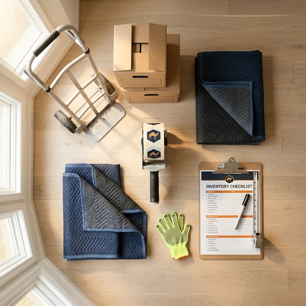 Professional moving supplies and packing materials layout for Grand Island residential relocations